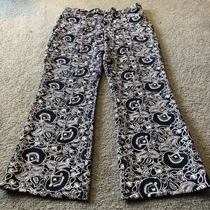 Vtg Thomson Floral Flared Pants Women's 14 Blue Tailored Classic Cottage Party